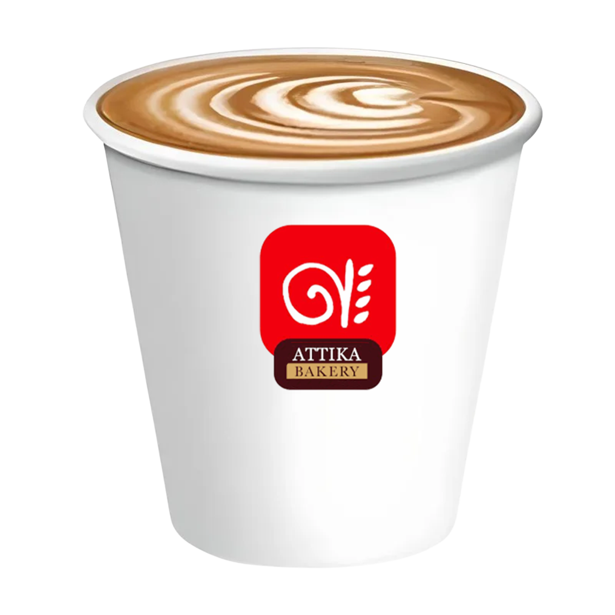 Καφές Attika Bakery – Η απόλαυση ξεκινά εδώ Ζεστός καφές σε ποτήρι με το λογότυπο του Attika Bakery